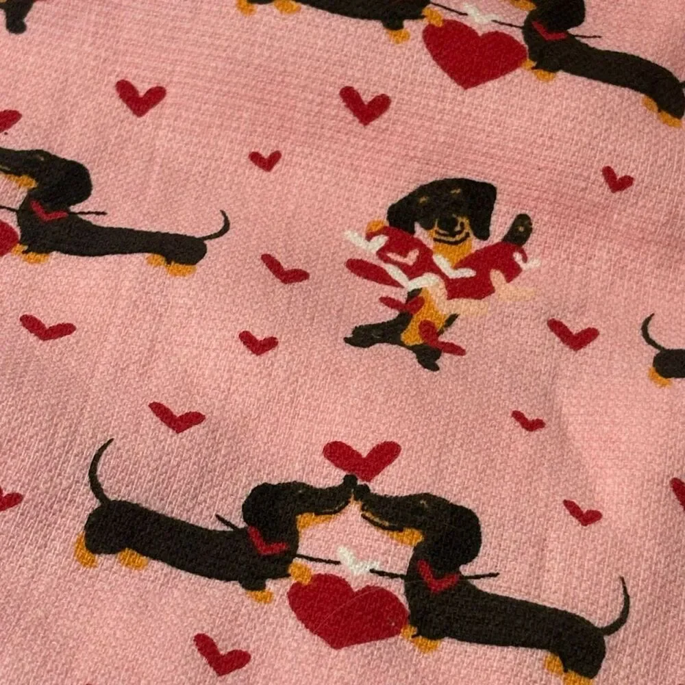Luxe Pink Dachshund Heart Kitchen Towels 2 Pack 100 Cotton Reversible Terry NEW